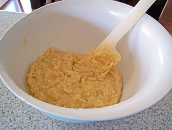 stirring in banana mixture