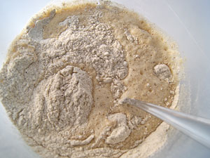combine egg mixture with flour
