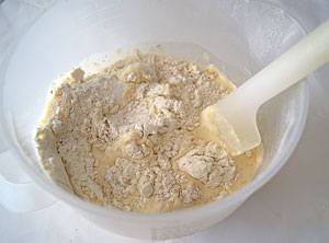 mixing buttermilk pancake mixture