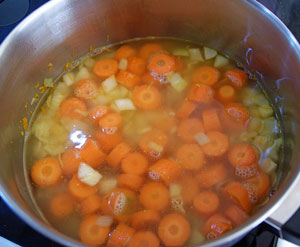 add stock to carrot soup