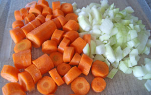 chopped carrot and onion for carrot soup