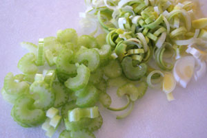 chopped leeks for corn soup