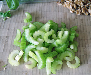 chopped celery for chicken waldorf salad