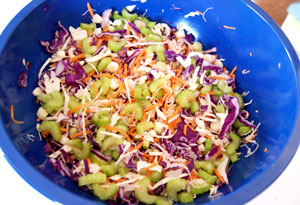 bowl of vegetables for coleslaw