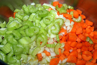 chopped vegetables for chicken noodle soup