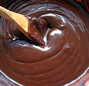 stirring melted chocolate for cake