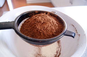 sifting flour and cocoa