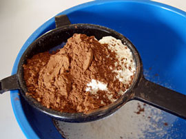sifting flour and cocoa
