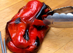 peeling roasted peppers