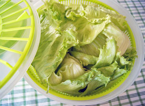 drying salad greens in a salad spinner