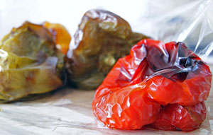 steaming roasted peppers