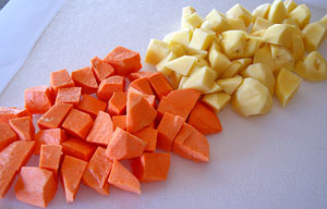 chopped potato and kumara for salad