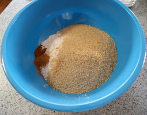 mixing flour, baking soda, baking powder and sugar for banana loaf