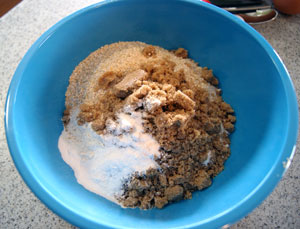 flours, sugar and cinnamon for bludberry bran muffins