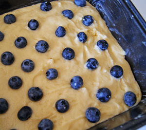 blueberry cake dotted with blueberries