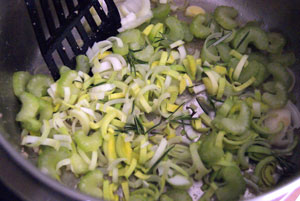 sauteing leeks and celery