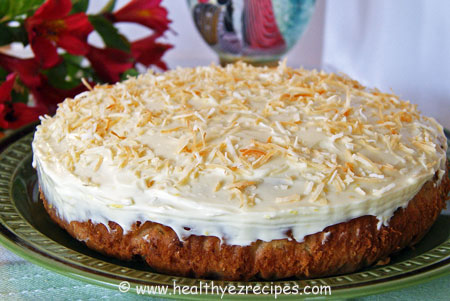 coconut pineapple cake with mashed banana and nuts