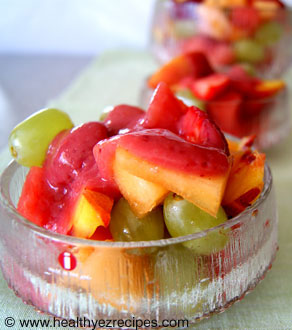 summer fruit salad with raspberry sauce