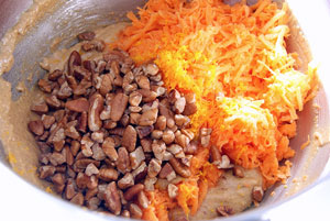 adding grated carrot and nuts