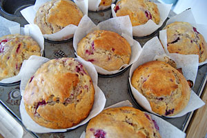 freshly baked raspberry muffins