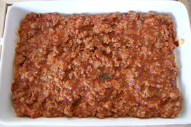 cover lasagna sheets with meat sauce