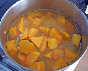 cooking roasted pumpkin soup
