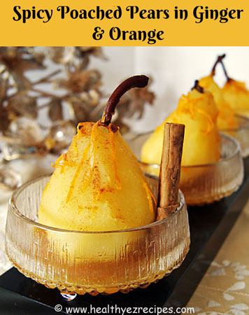 poached pears spiced with orange and ginger