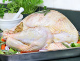 stuffed turkey in baking pan