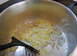 sauteing onions for sweet potato soup